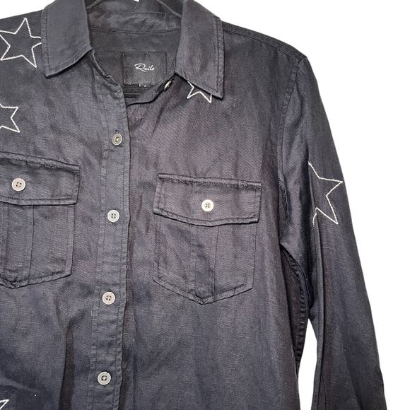 Rails Loren Black Embroidered Stars Raw Hem Long Sleeve Shirt Jacket Shacket S - Picture 5 of 10